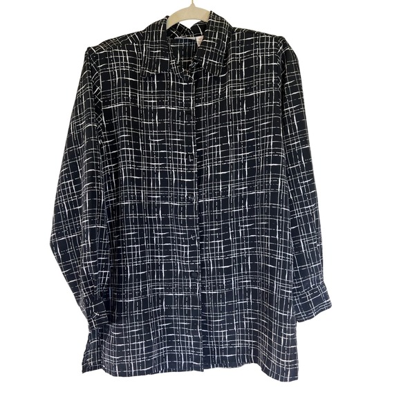 Liz Baker Abstract Print Button Up Shirt Women's Small Black White - Picture 1 of 5